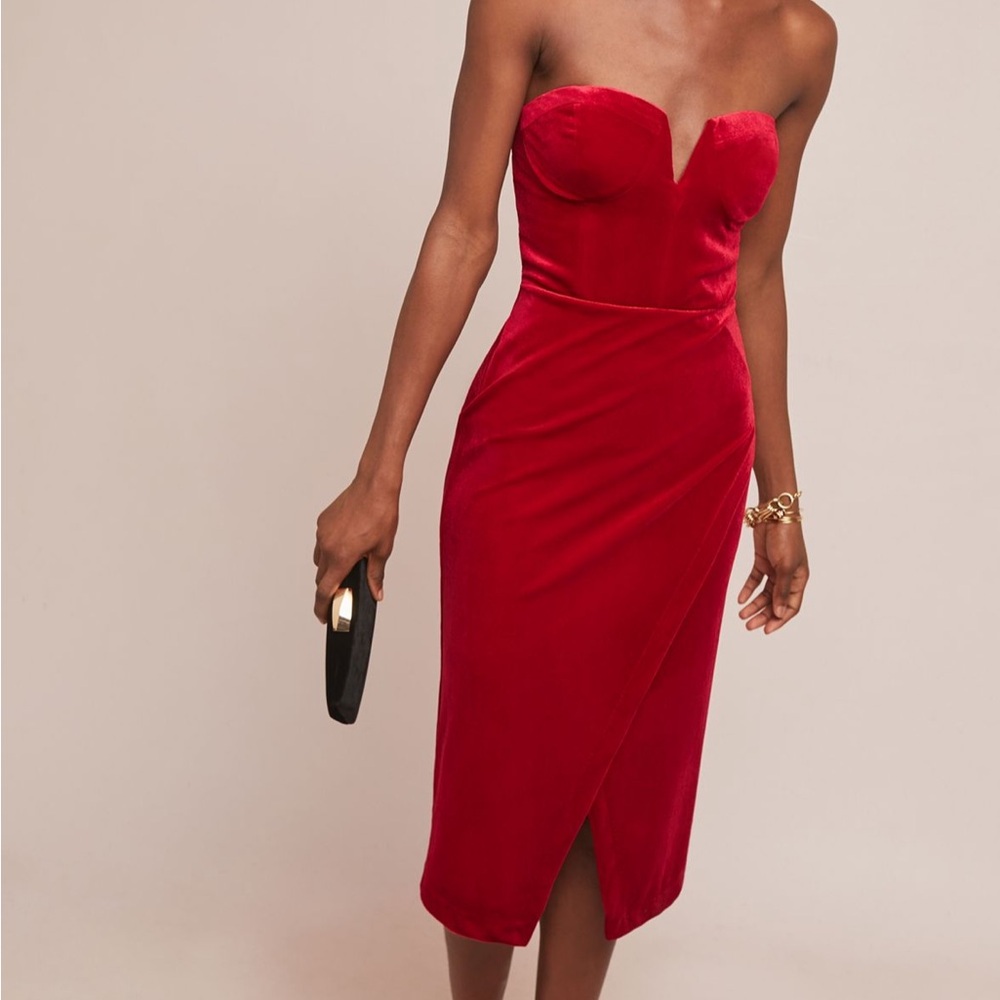 Yumi Kim Velvet Red Strapless Dress